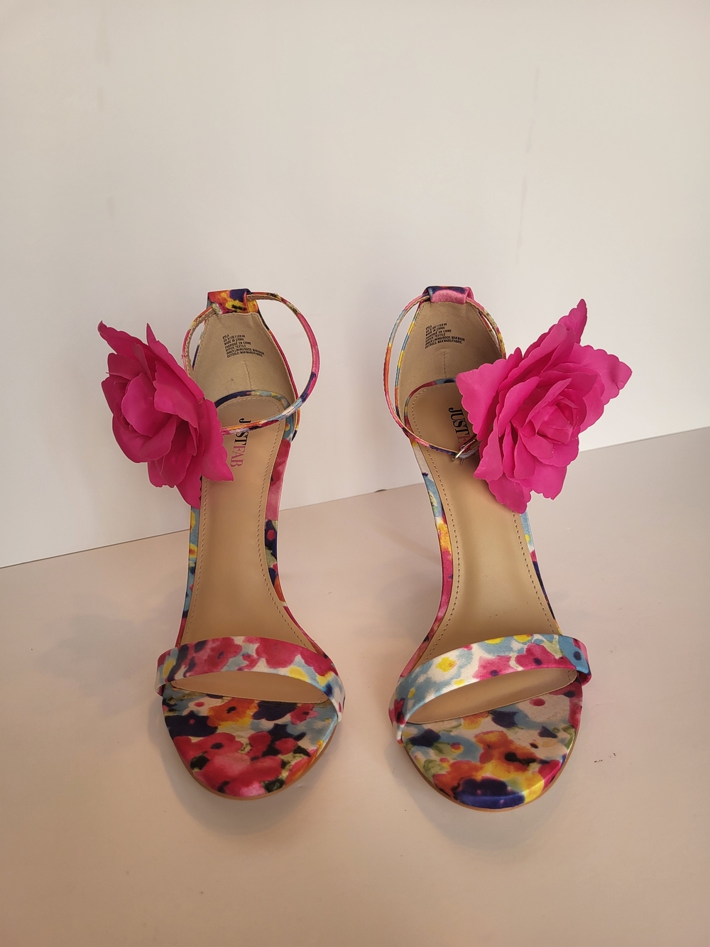 JustFab Multicolor Floral Stiletto Sandals with Hot Pink Rose - Picture 4 of 5